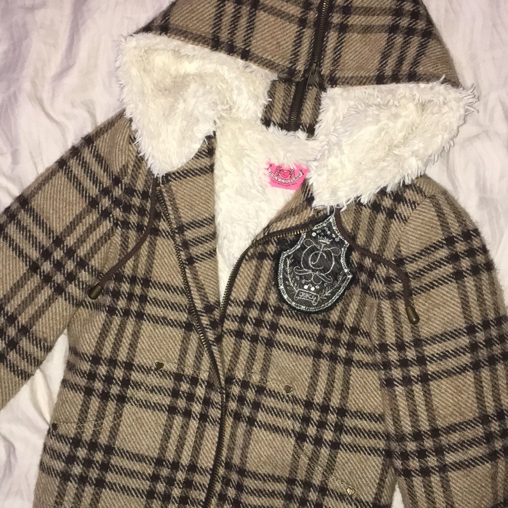 Juicy Couture wool & alpaca plaid jacket